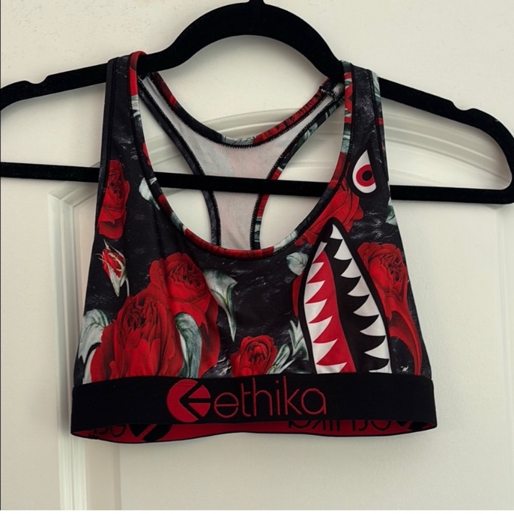 ethika Red Rose Shark Print Sports Bra